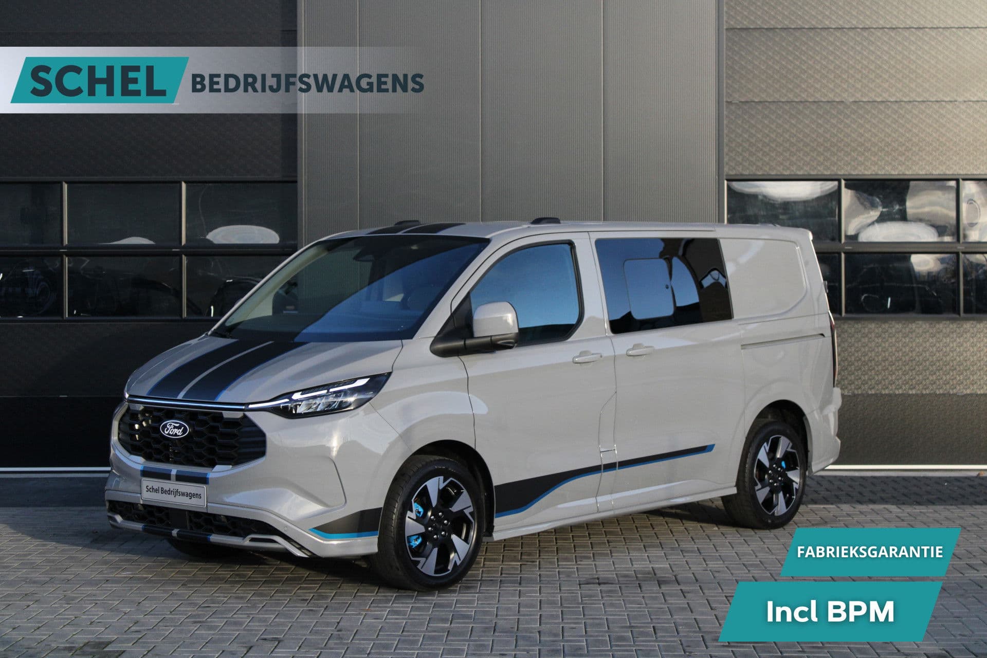 Ford Transit Custom 320 2.5 PHEV L1H1 Sport DC 232pk - 2x Schuif - 360 Camera - ACC - Keyless - Stoel/Stuurverwarming - Blindspot - Incl BPM - Rijklaar