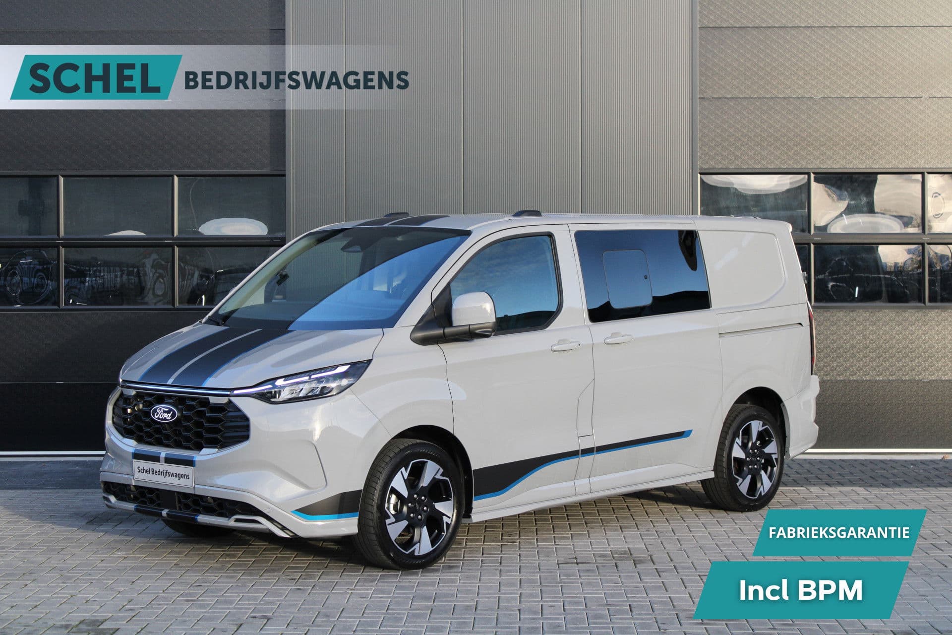 Ford Transit Custom 320 2.5 PHEV L1H1 Sport DC 232pk - 2x Schuif - 360 Camera - ACC - Keyless - Stoel/Stuurverwarming - Blindspot - Incl BPM - Rijklaar